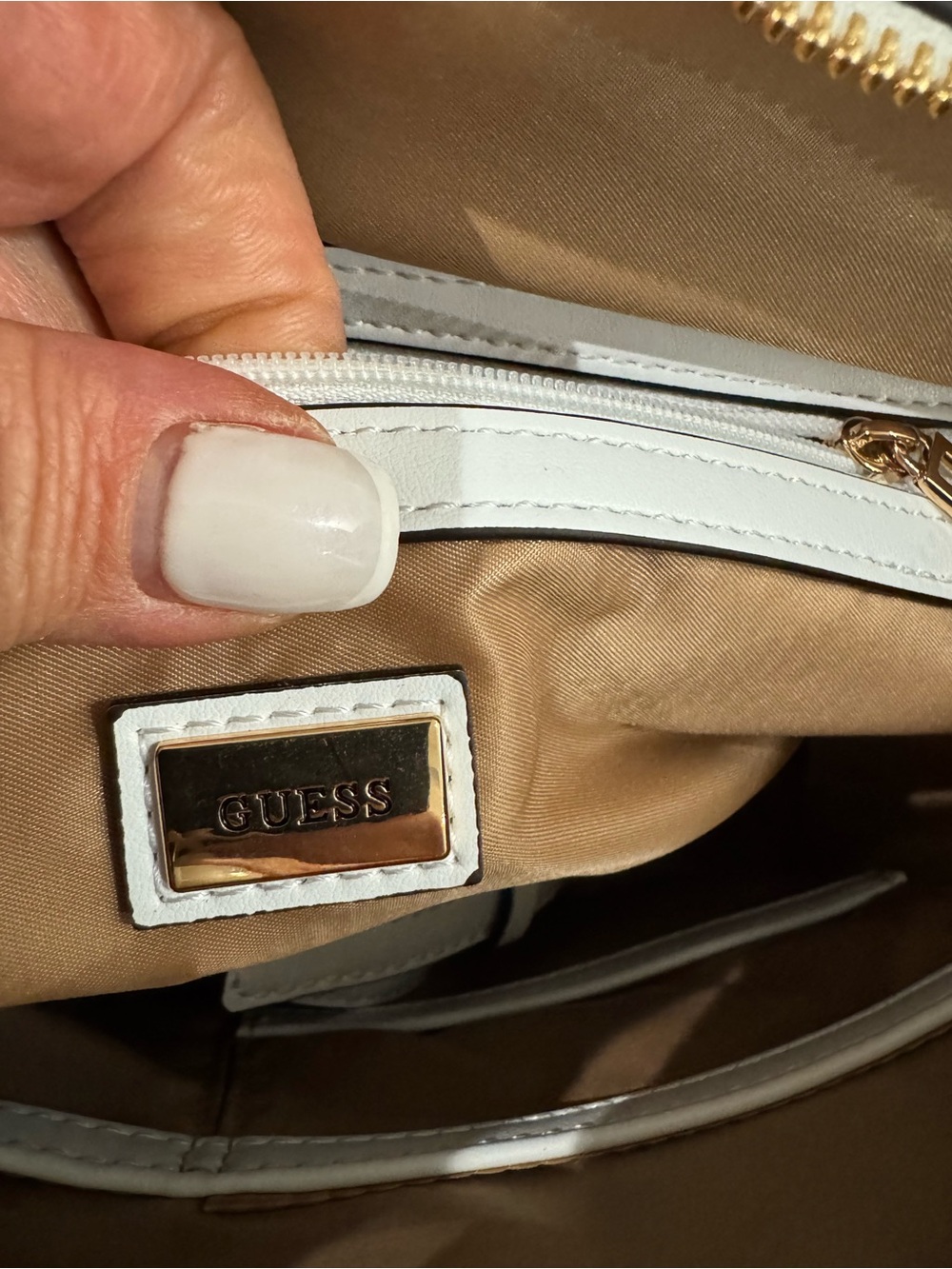 GUESS White Embossed Logo Satchel with Gold Hardware - Picture 6 of 7